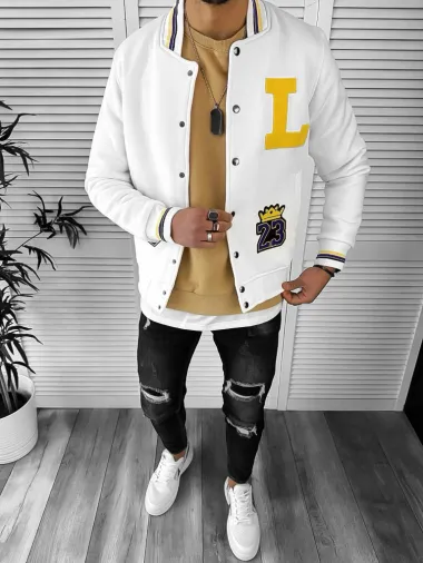 Geaca barbati de toamna cu imprimeu, alba K218 21-4.3